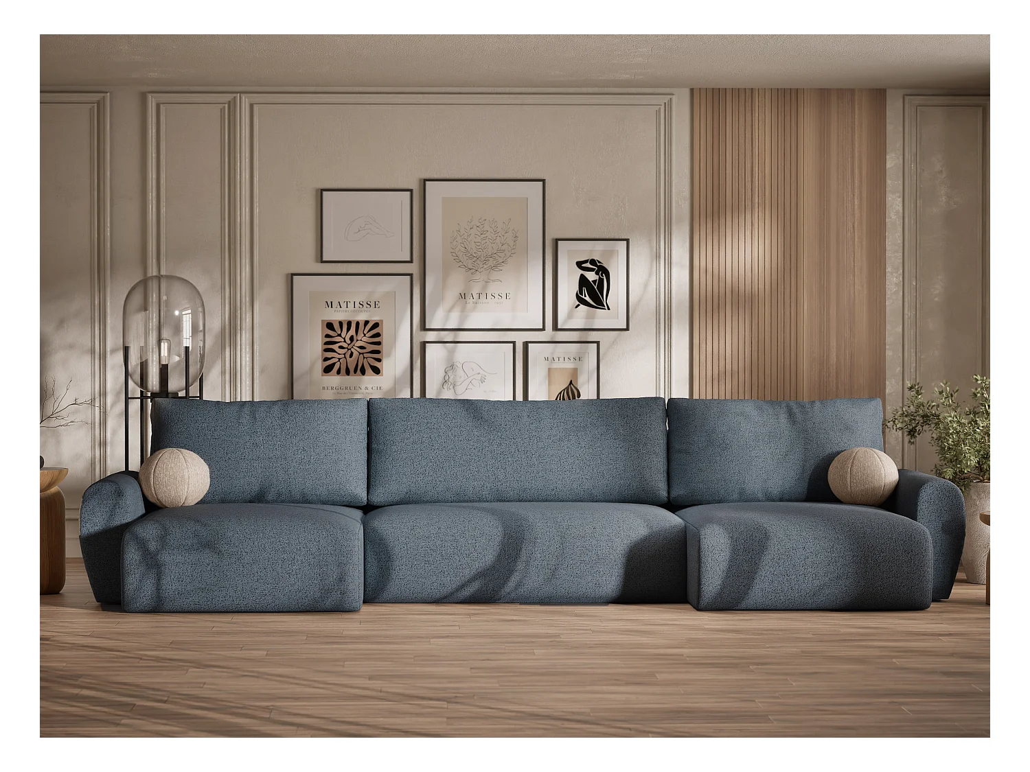 Canapé panoramique convertible Numba im tissu tresse - 6 places - bleu gris