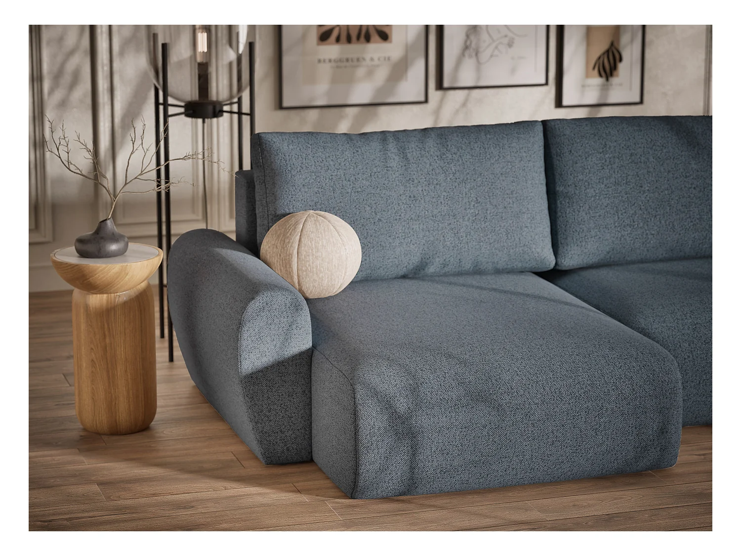 Canapé panoramique convertible Numba im tissu tresse - 6 places - bleu gris