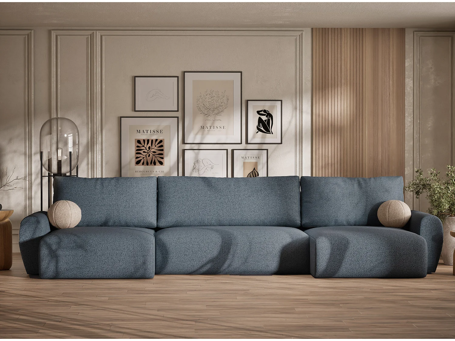 Canapé panoramique convertible Numba im tissu tresse - 6 places - bleu gris