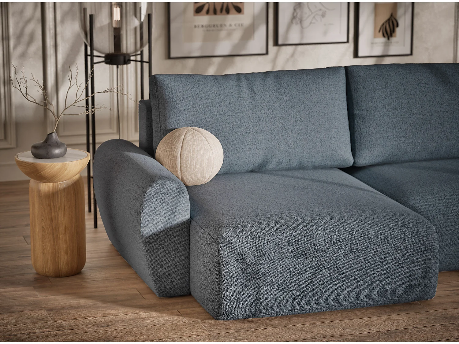 Canapé panoramique convertible Numba im tissu tresse - 6 places - bleu gris