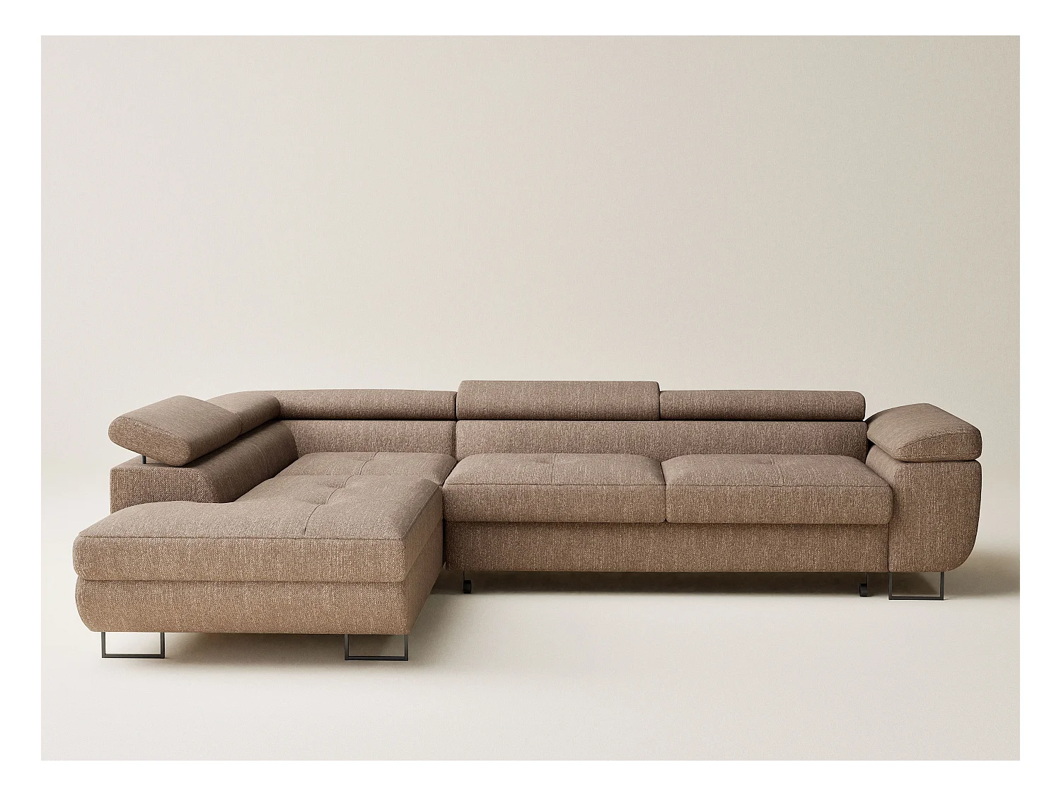 Canapé d'angle convertible Concord im tissu tresse - 5 places - brun