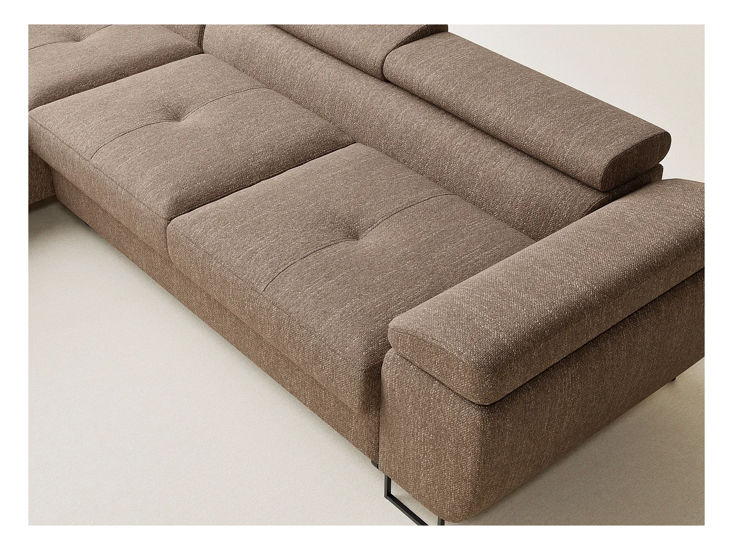 Canapé d'angle convertible Concord im tissu tresse - 5 places - brun