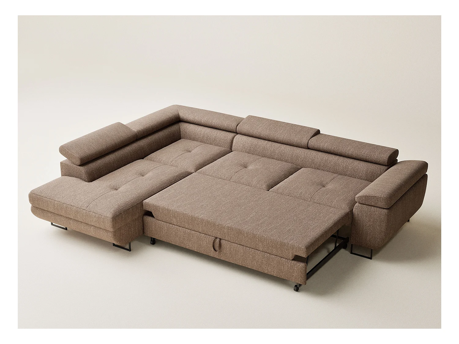 Canapé d'angle convertible Concord im tissu tresse - 5 places - brun