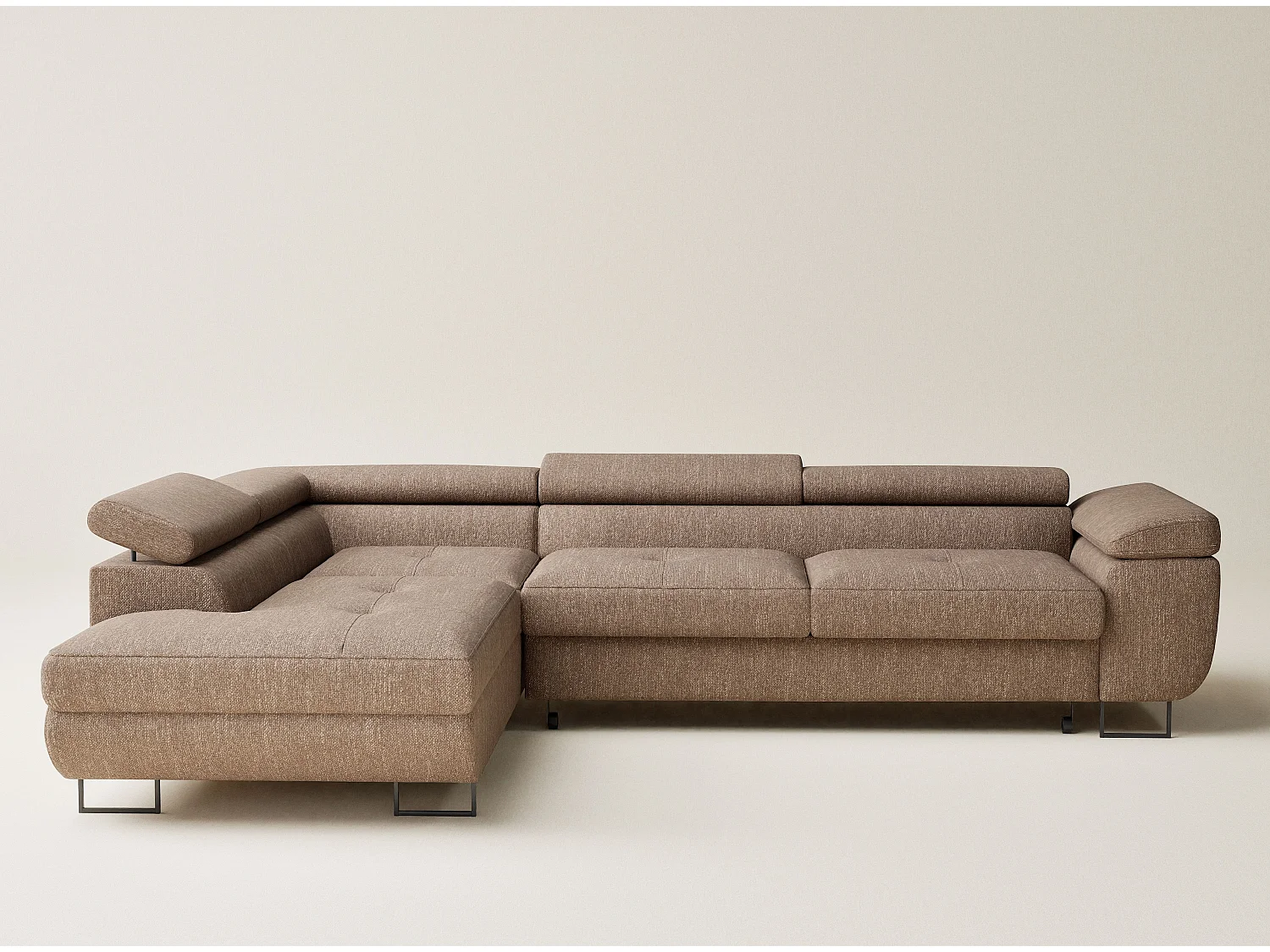 Canapé d'angle convertible Concord im tissu tresse - 5 places - brun