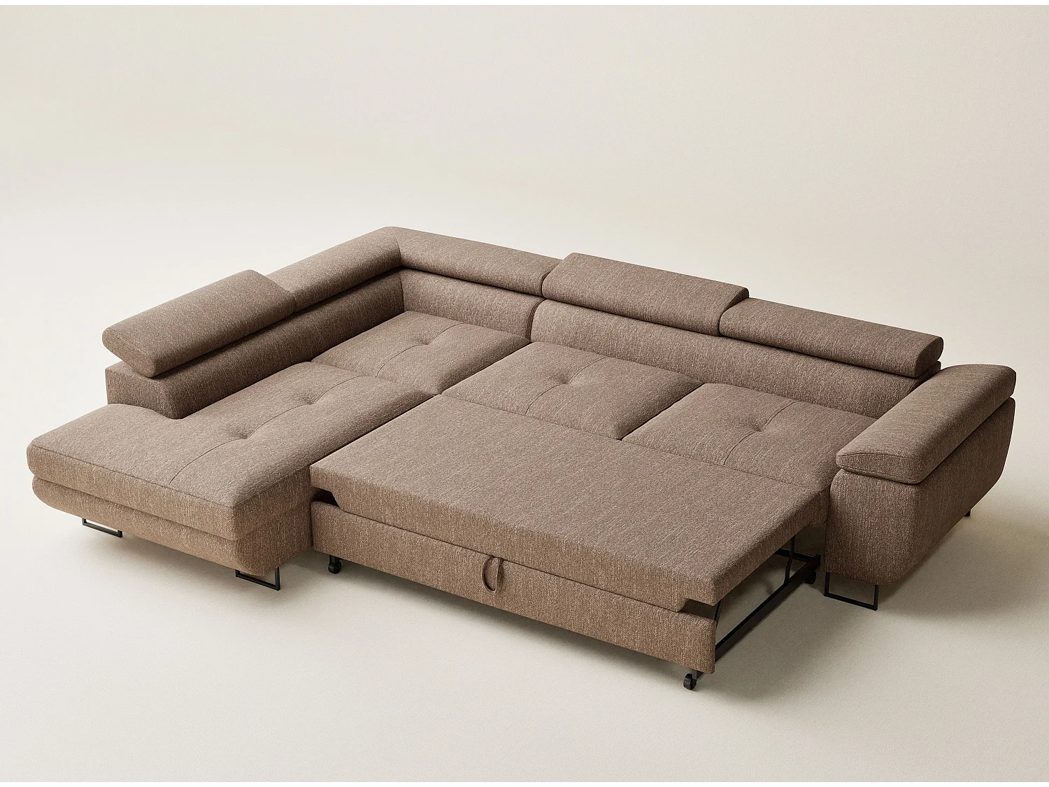 Canapé d'angle convertible Concord im tissu tresse - 5 places - brun