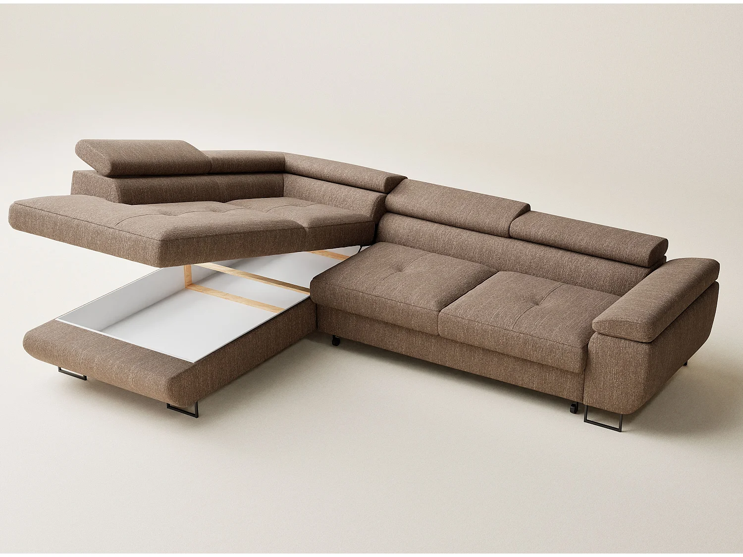 Canapé d'angle convertible Concord im tissu tresse - 5 places - brun