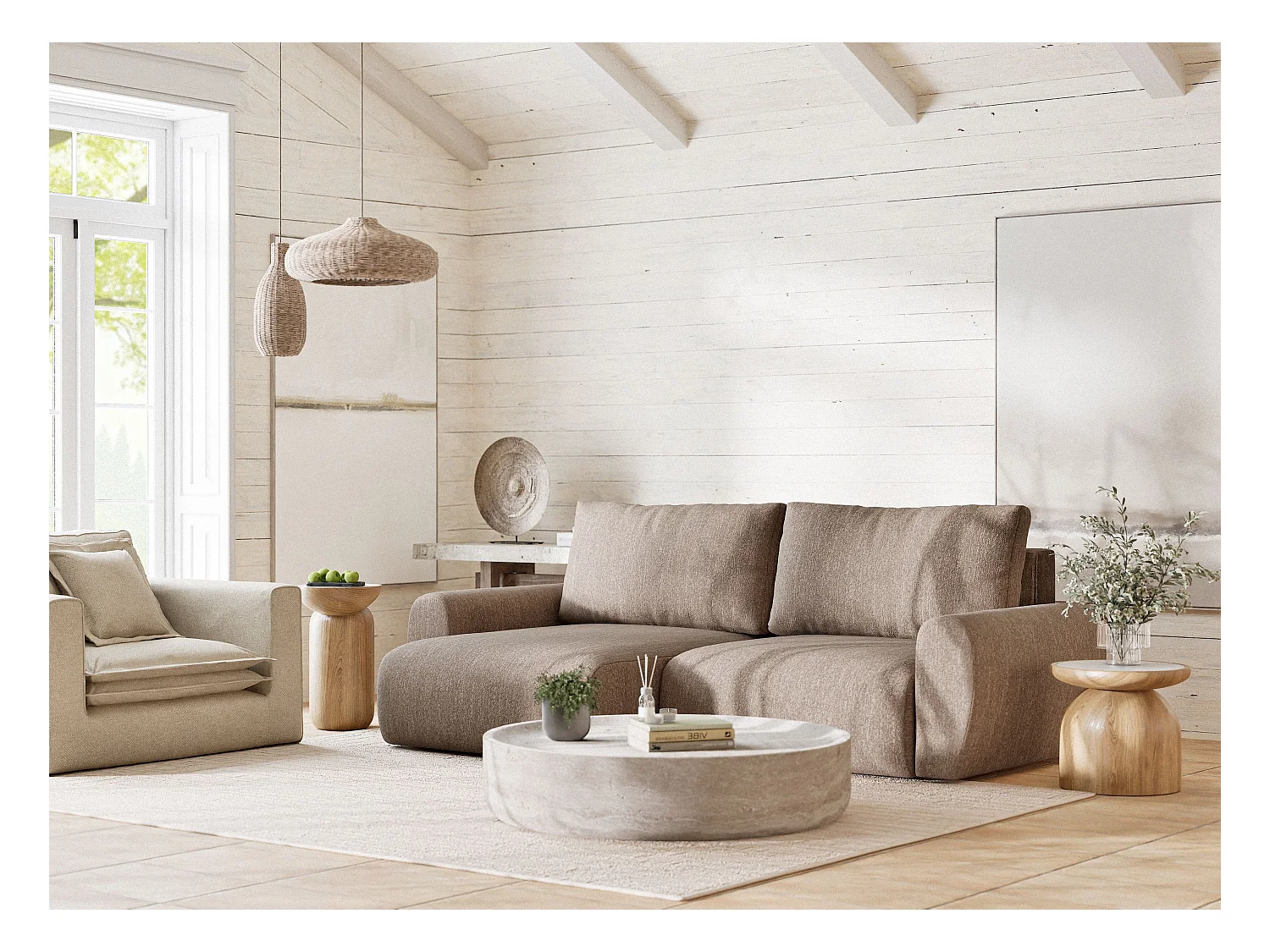 Ecksofa mit Schlaffunktion Numba aus Webstoff - Drei-Personen - braun