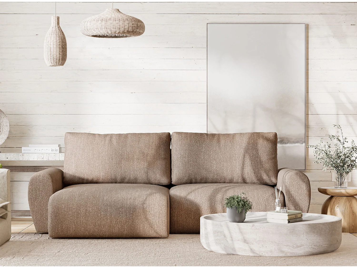 Ecksofa mit Schlaffunktion Numba aus Webstoff - Drei-Personen - braun