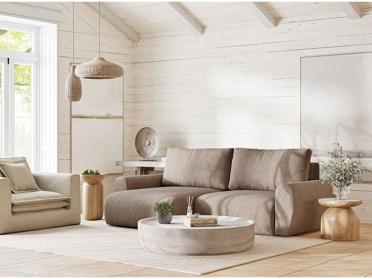 Ecksofa mit Schlaffunktion Numba aus Webstoff - Drei-Personen - braun