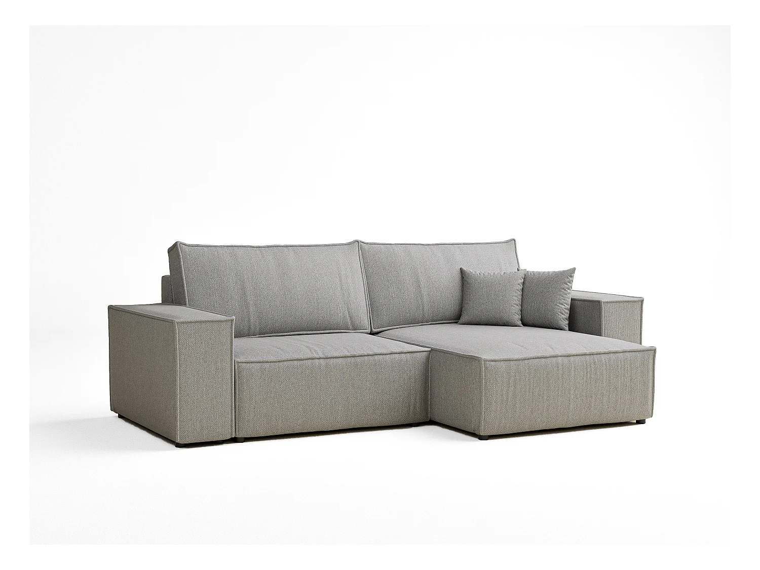 Canapé d'angle convertible Zaya im tissu tresse - 3 places - gris clair