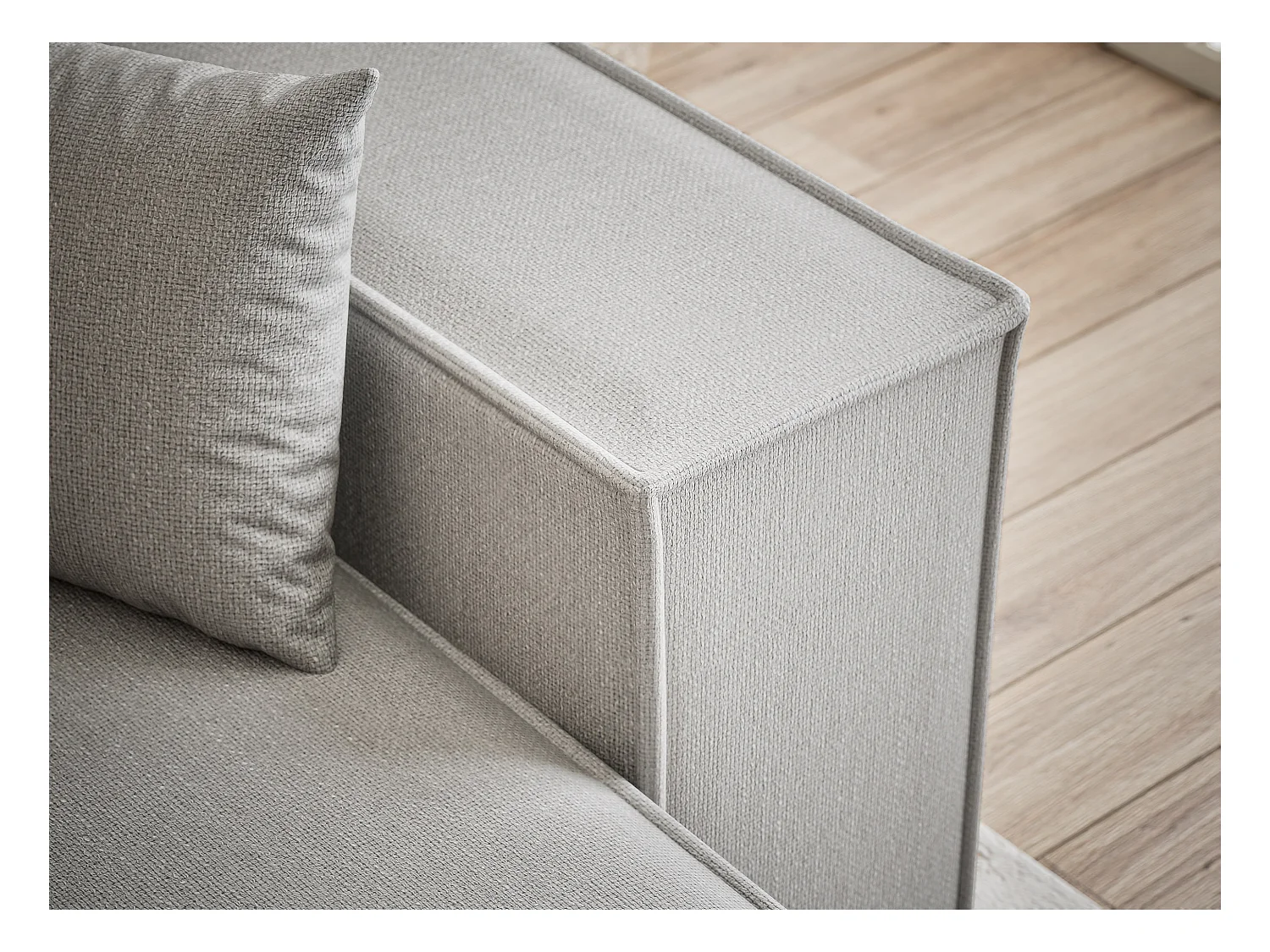 Canapé d'angle convertible Zaya im tissu tresse - 3 places - gris clair