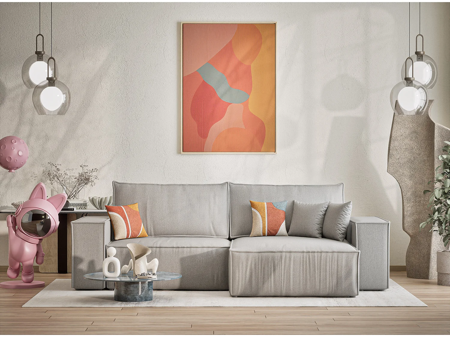 Ecksofa mit Schlaffunktion Zaya aus Webstoff - Drei-Personen - hellgrau