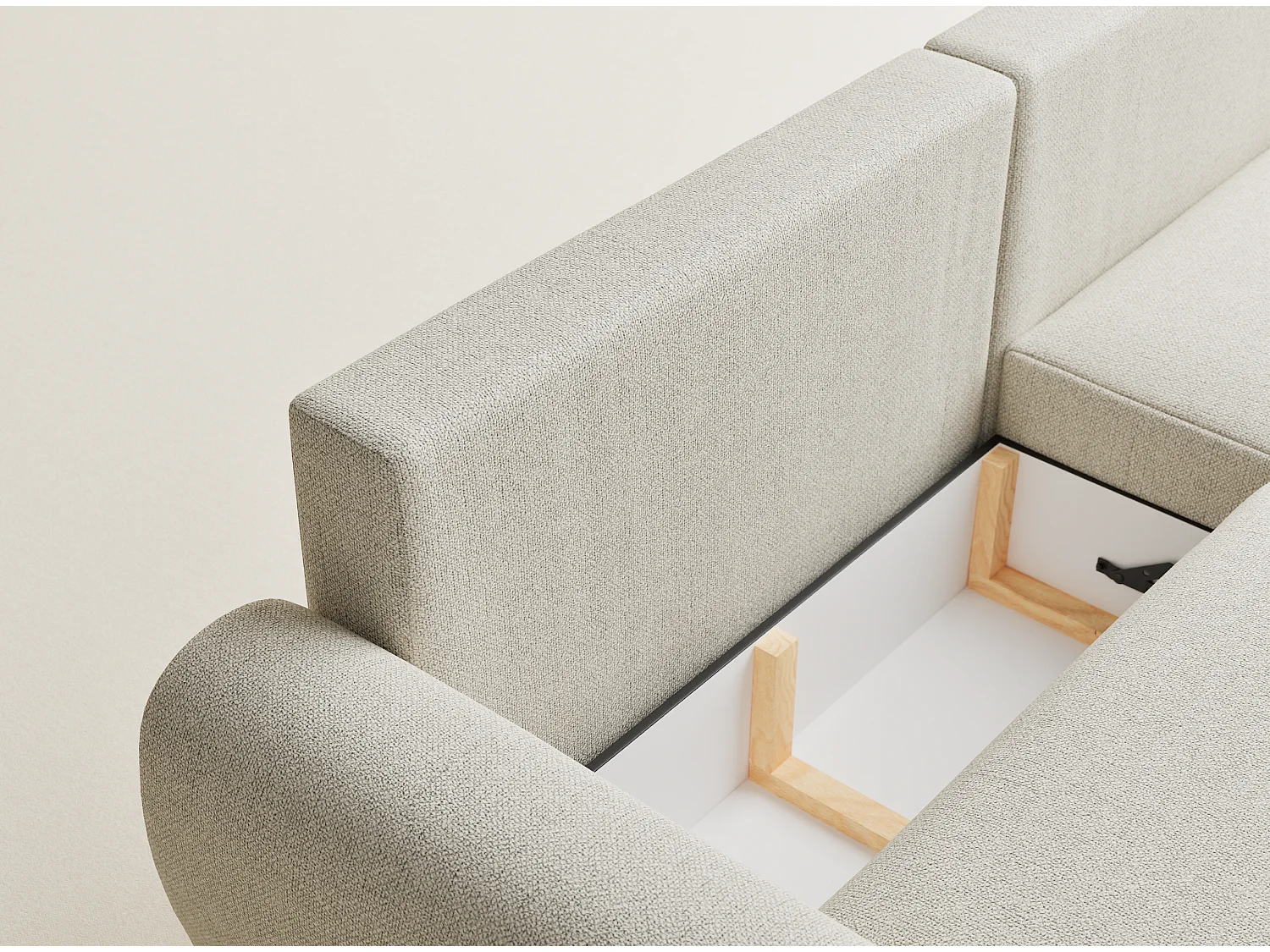 Ecksofa mit Schlaffunktion Numba aus Webstoff - Drei-Personen - creme