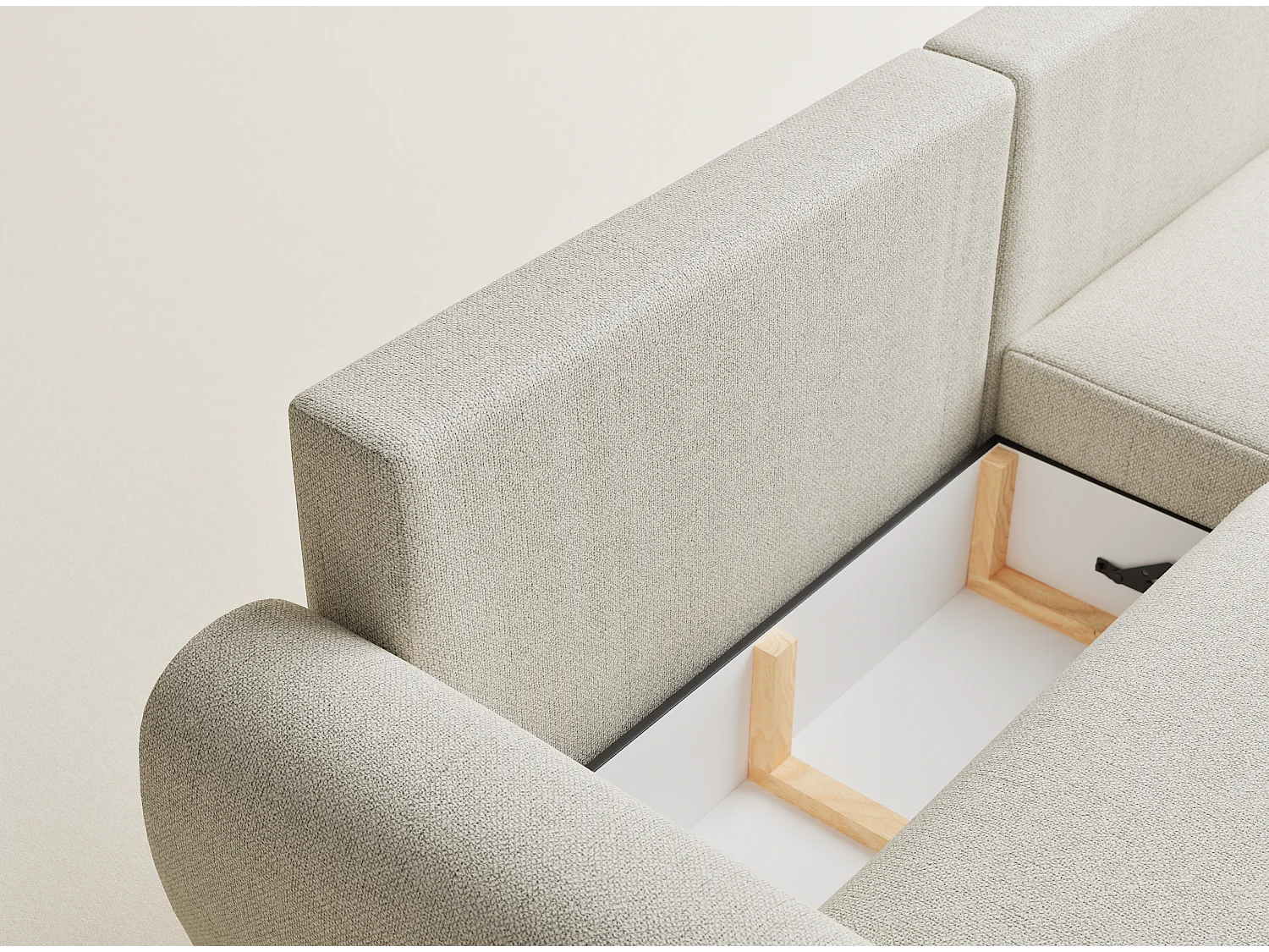 Canapé d'angle convertible Numba im tissu tresse - 3 places - creme