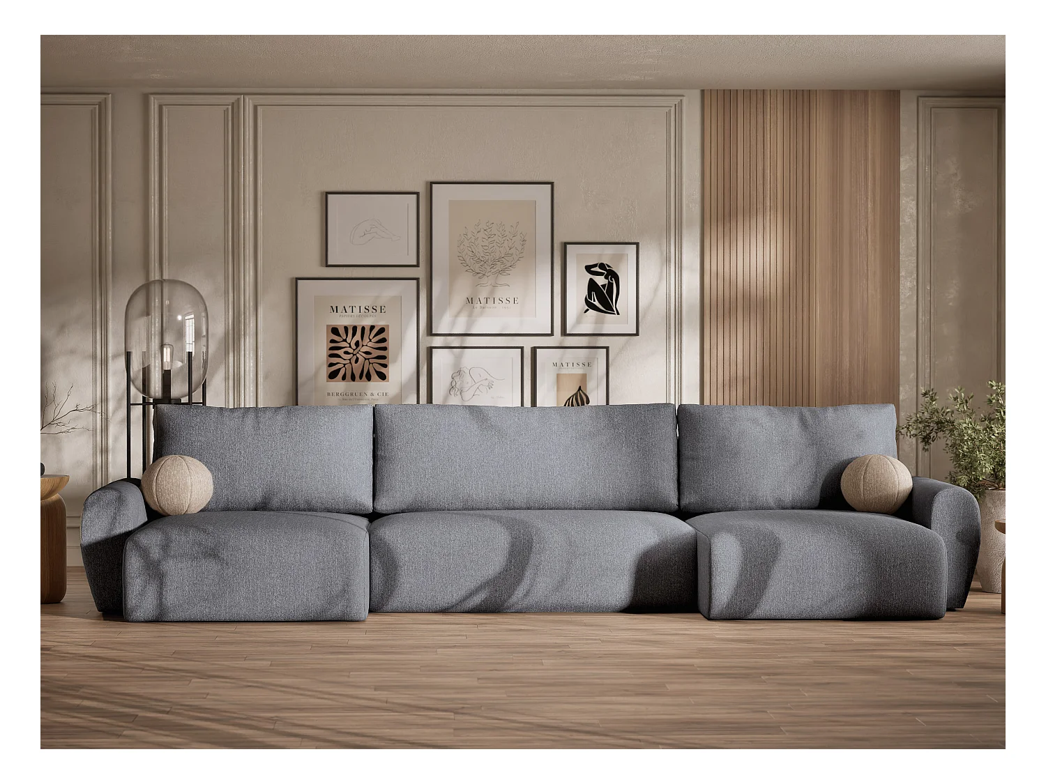 Panoramasofa mit Schlaffunktion Numba aus Webstoff - Sechs-Personen - grau