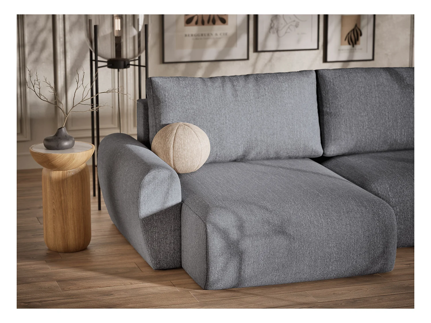 Panoramasofa mit Schlaffunktion Numba aus Webstoff - Sechs-Personen - grau