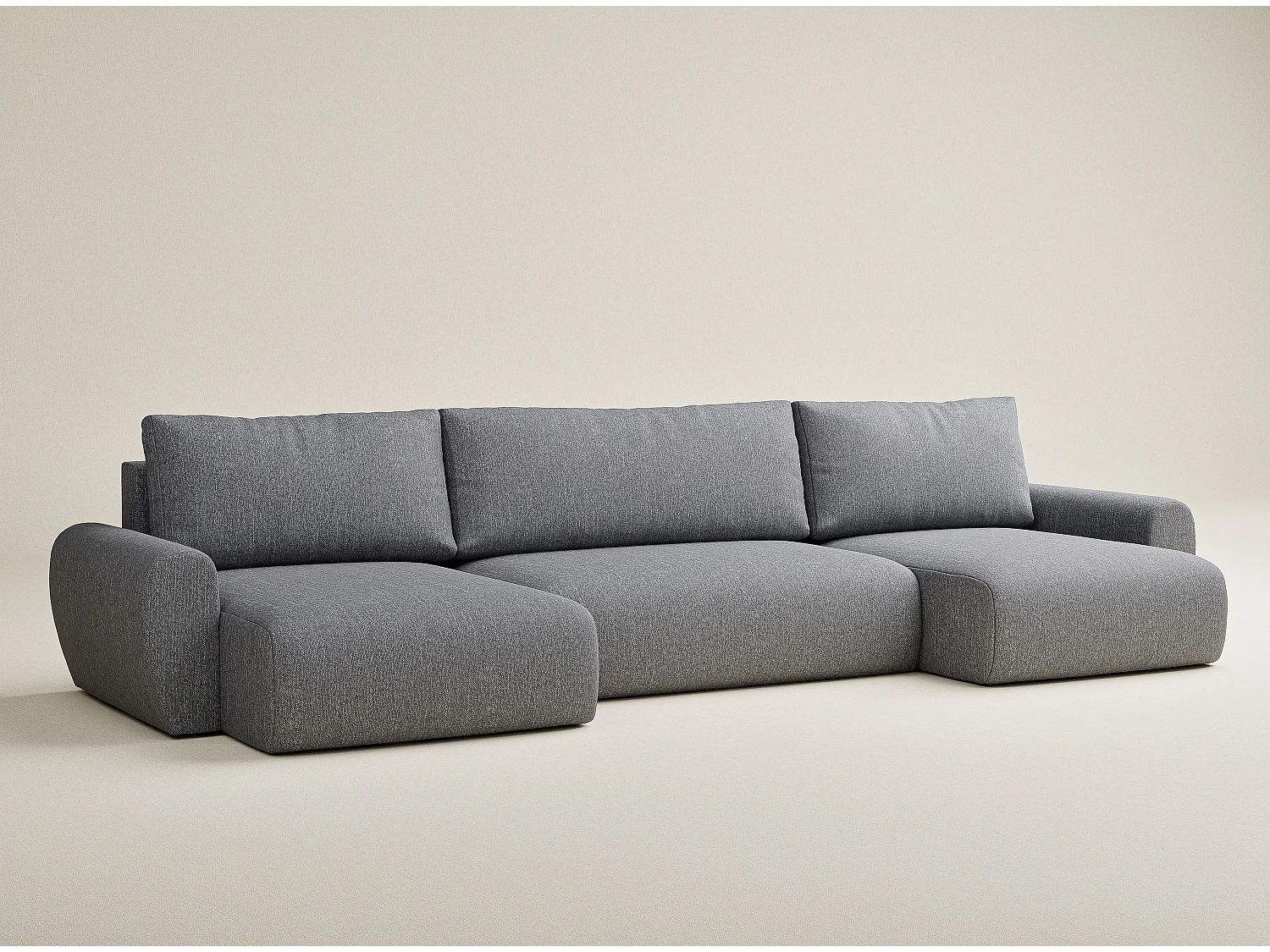 Canapé panoramique convertible Numba im tissu tresse - 6 places - gris