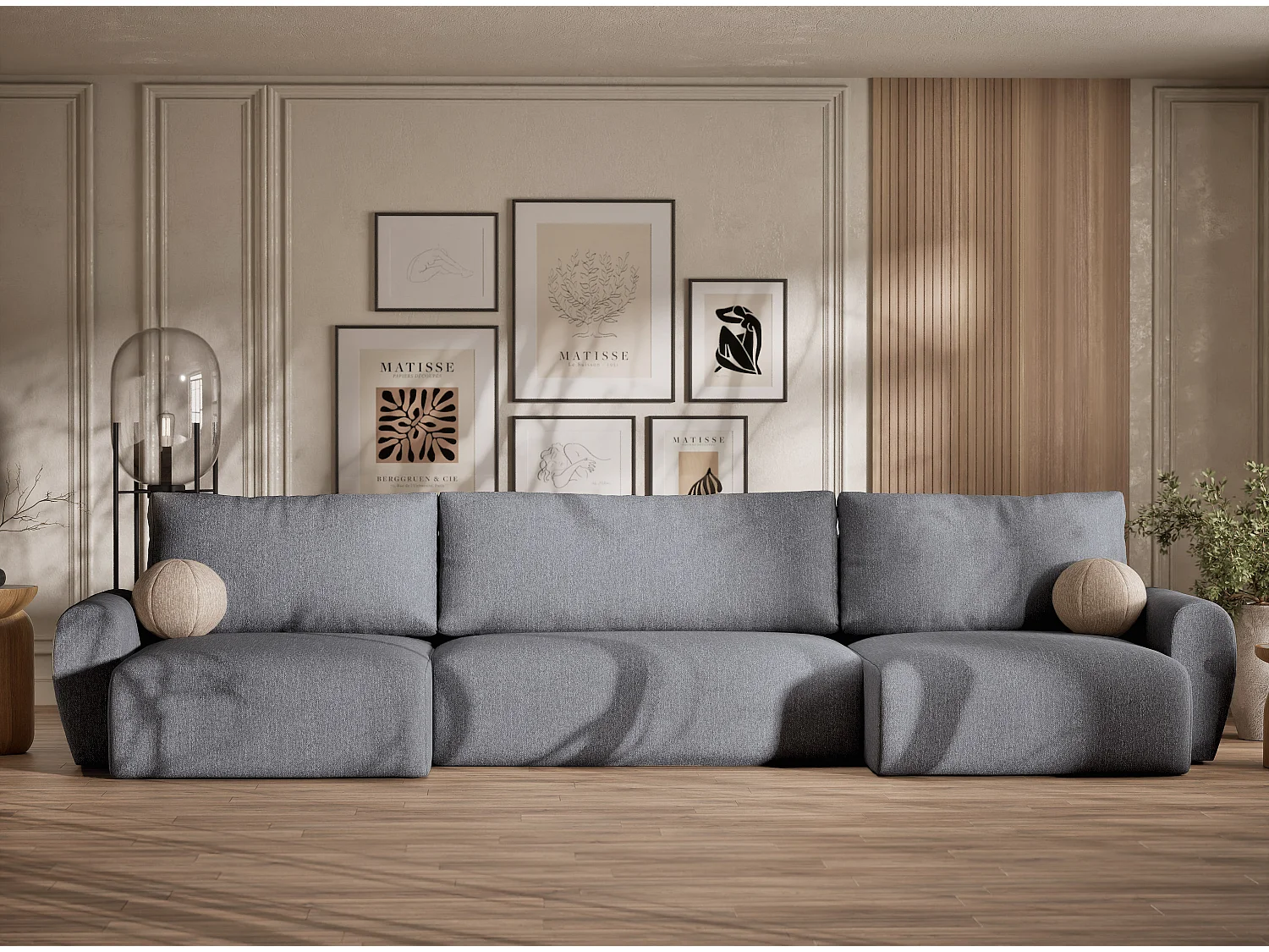 Canapé panoramique convertible Numba im tissu tresse - 6 places - gris