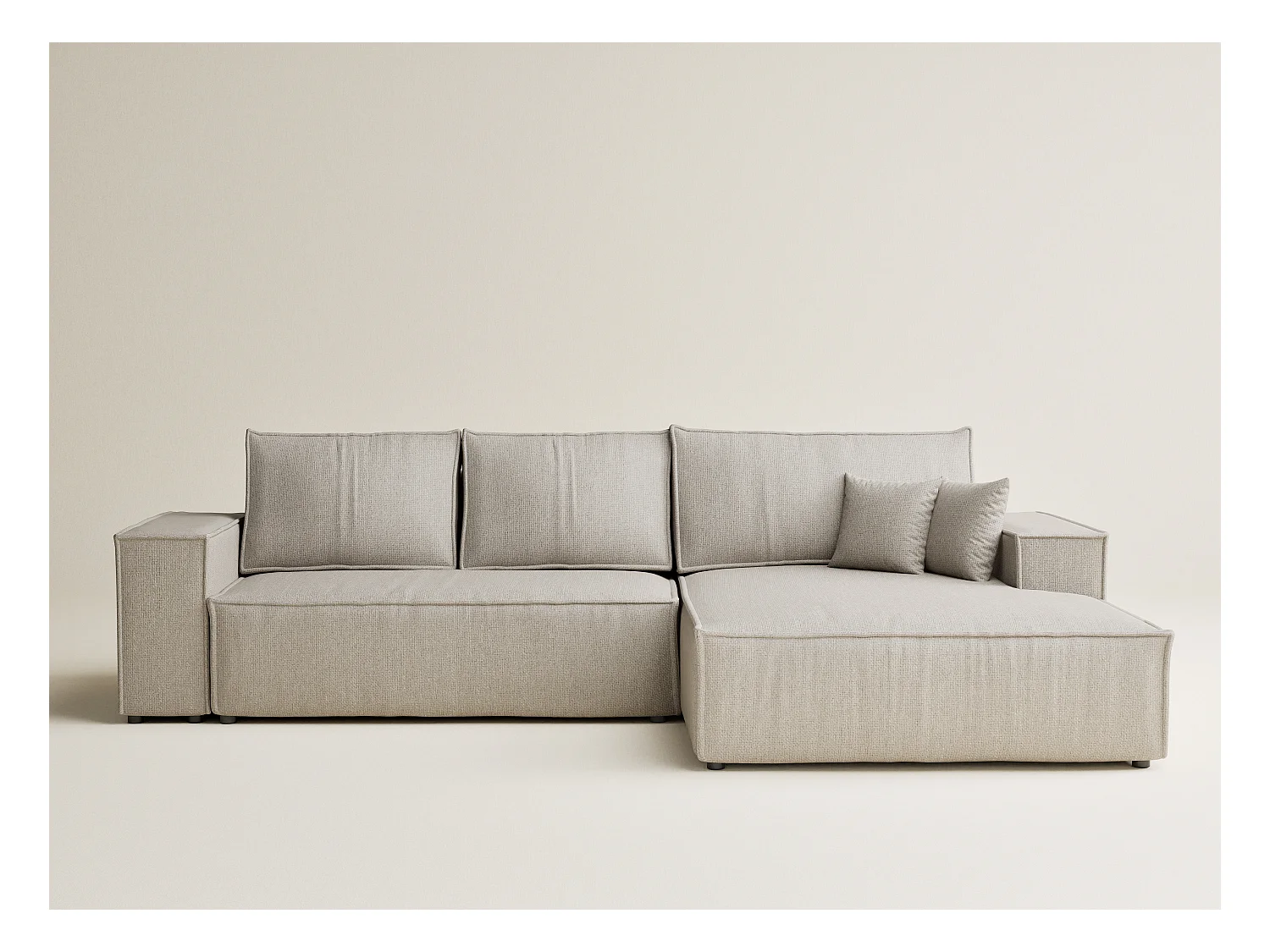 Canapé d'angle convertible Maze im tissu tresse - 5 places - beige