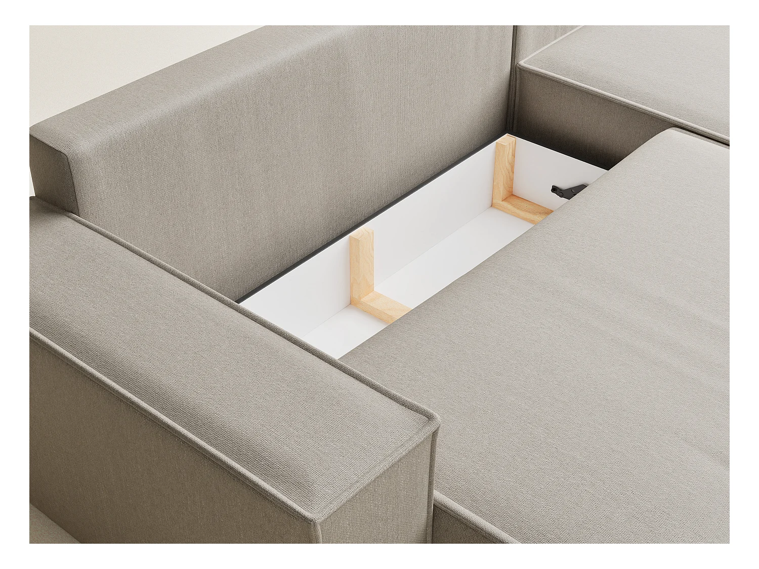 Canapé d'angle convertible Maze im tissu tresse - 5 places - beige