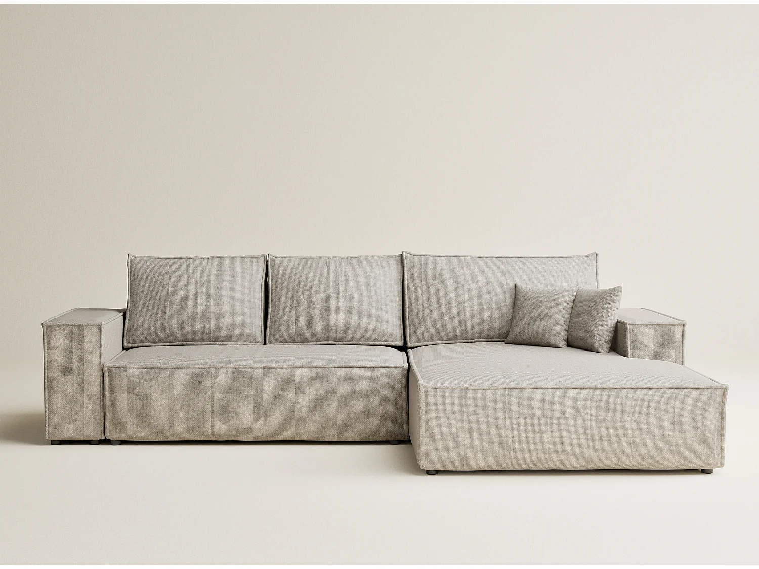 Canapé d'angle convertible Maze im tissu tresse - 5 places - beige