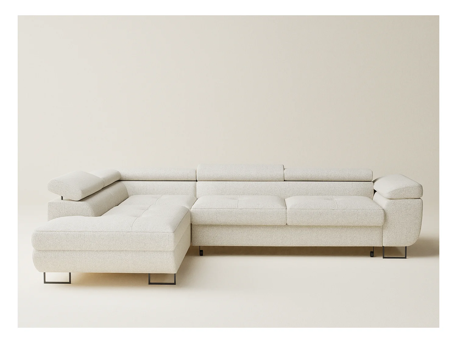 Hoekbank met slaapfunctie Concord in geweven stof - Vierpersoons - creme