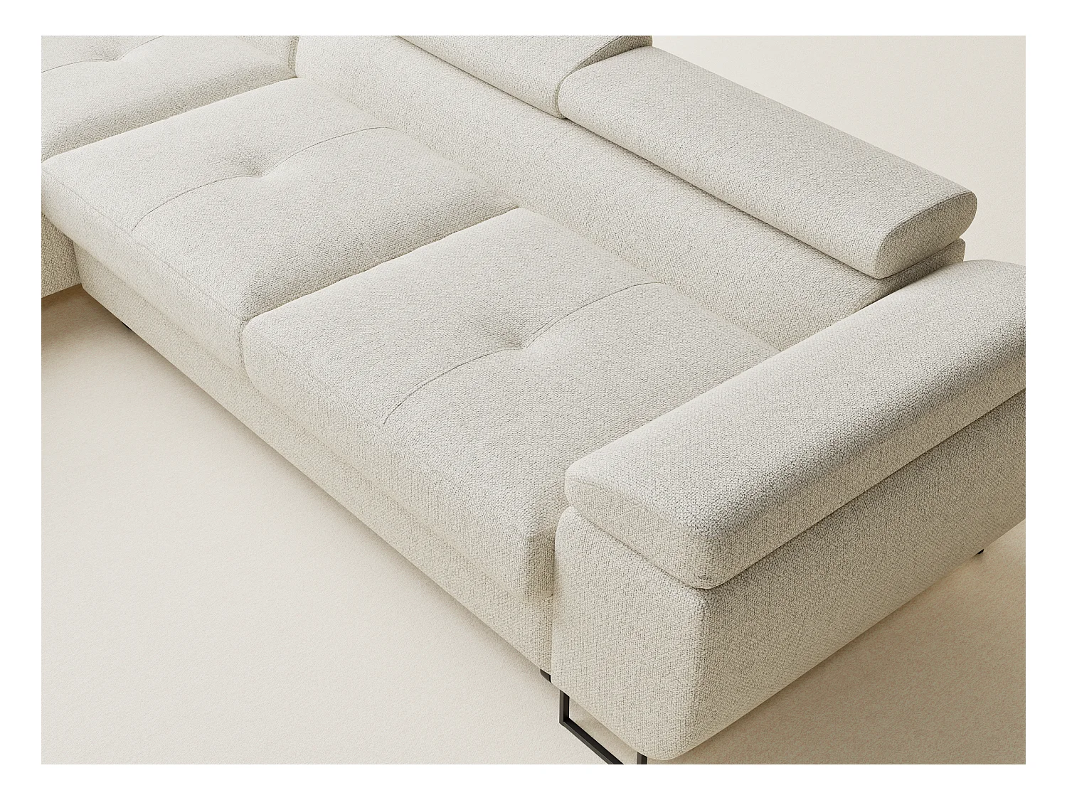 Hoekbank met slaapfunctie Concord in geweven stof - Vierpersoons - creme