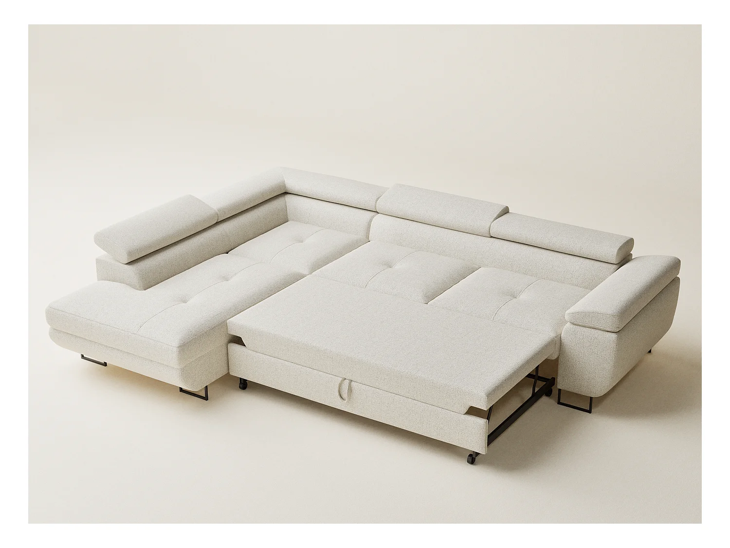 Hoekbank met slaapfunctie Concord in geweven stof - Vierpersoons - creme