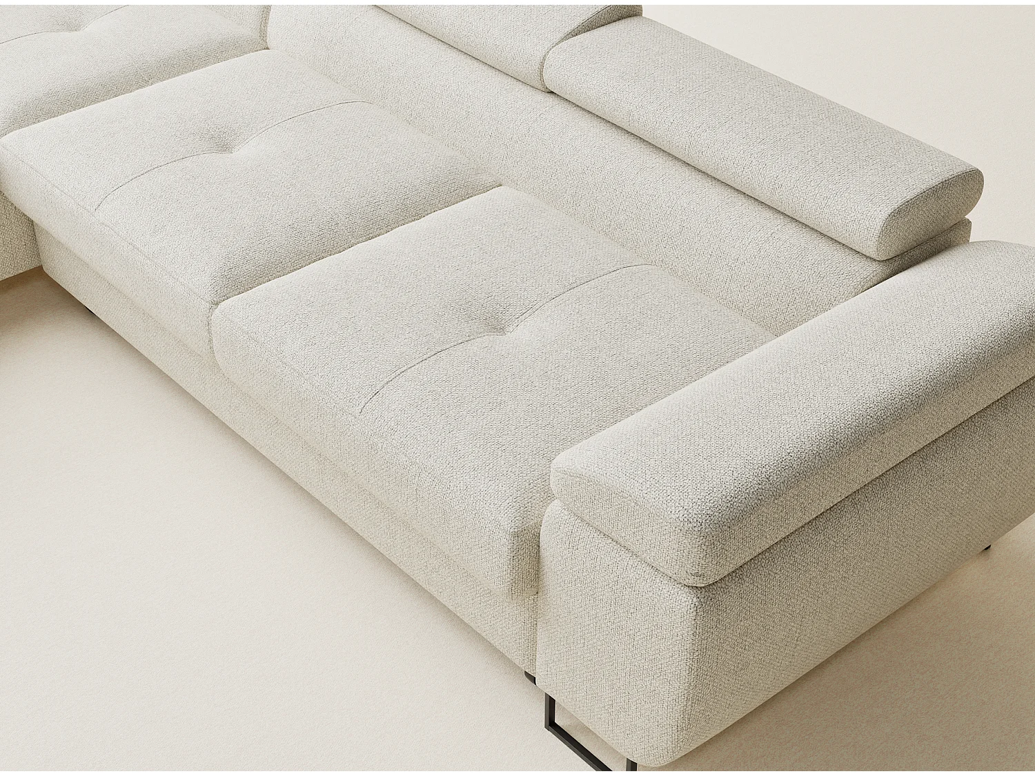 Canapé d'angle convertible Concord im tissu tresse - 5 places - creme