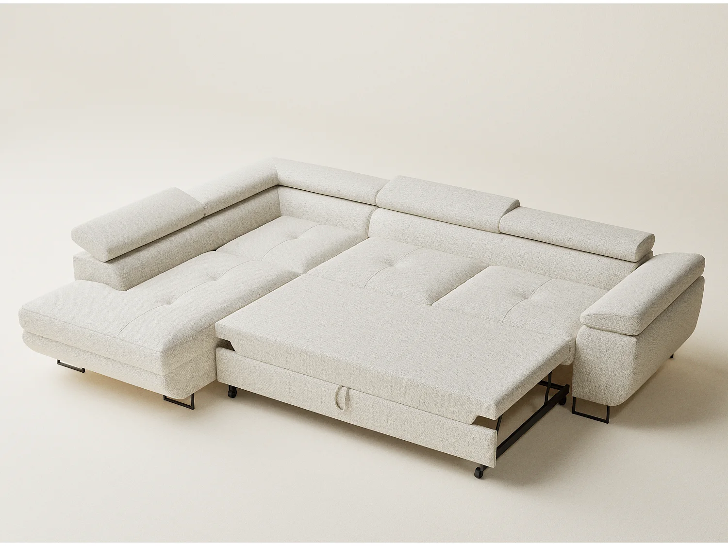 Canapé d'angle convertible Concord im tissu tresse - 5 places - creme