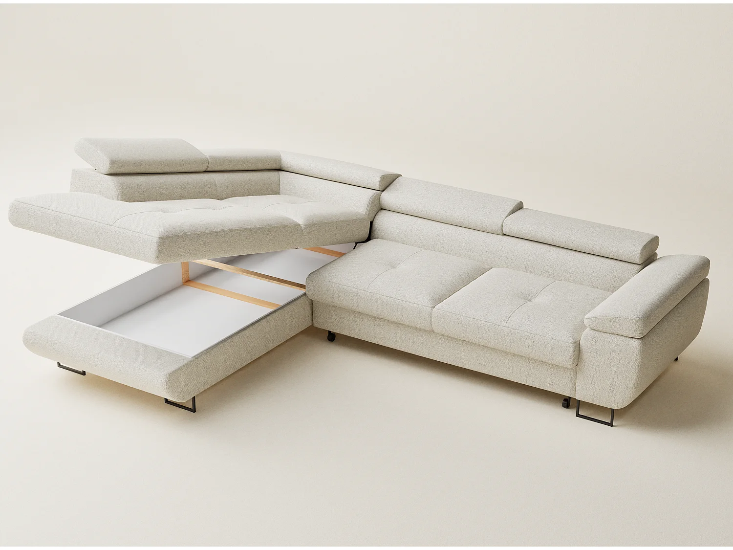 Canapé d'angle convertible Concord im tissu tresse - 5 places - creme