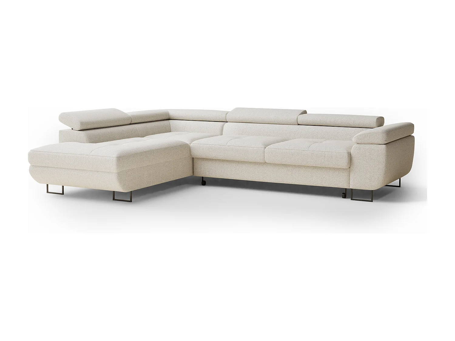 Canapé d'angle convertible Concord im tissu tresse - 5 places - creme