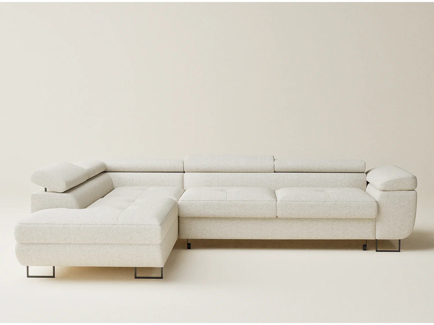 Canapé d'angle convertible Concord im tissu tresse - 5 places - creme