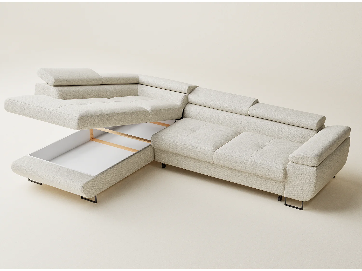 Canapé d'angle convertible Concord im tissu tresse - 5 places - creme