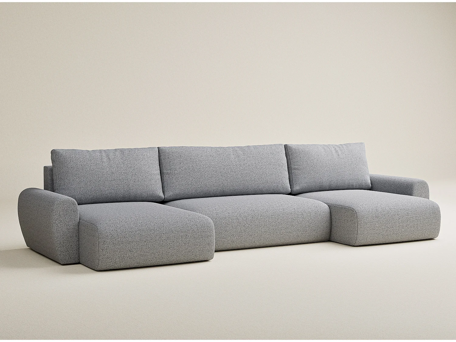 Canapé panoramique convertible Numba im tissu tresse - 6 places - gris clair