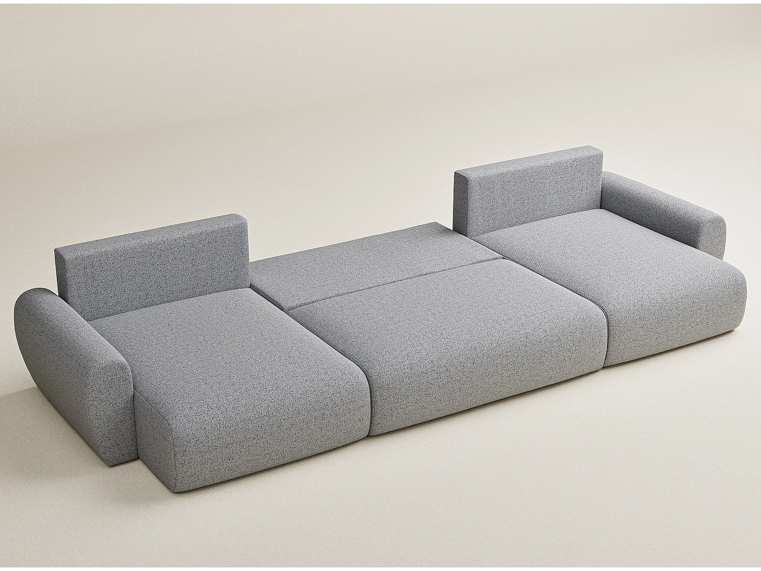 Canapé panoramique convertible Numba im tissu tresse - 6 places - gris clair