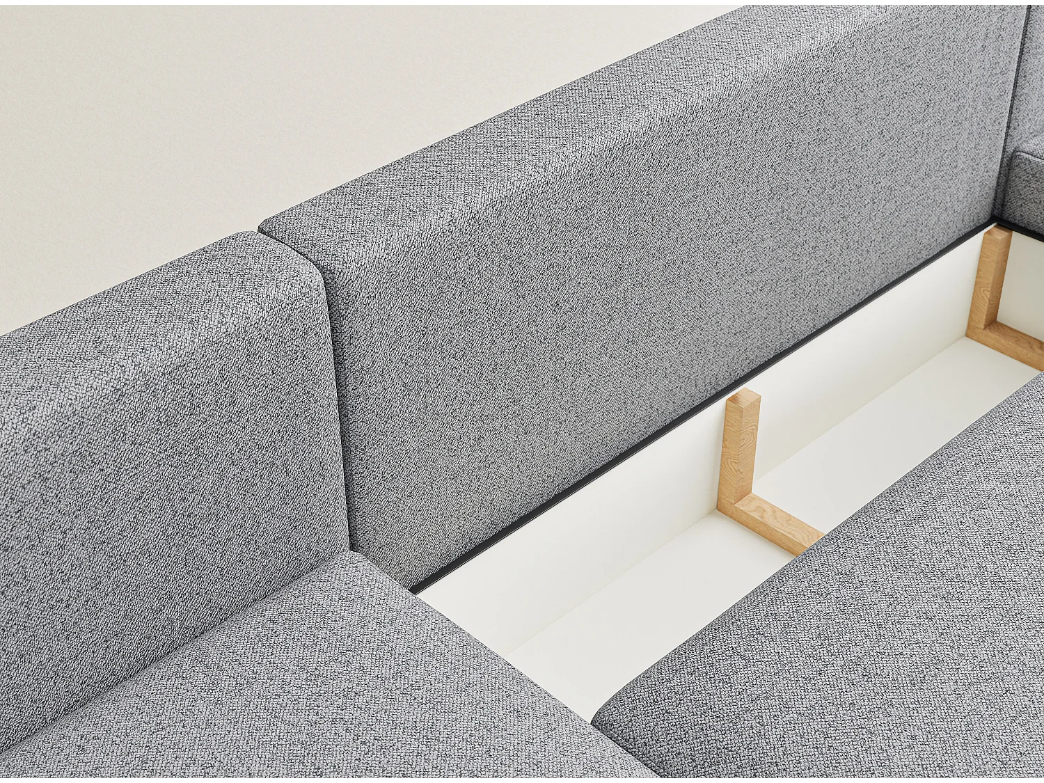 Canapé panoramique convertible Numba im tissu tresse - 6 places - gris clair