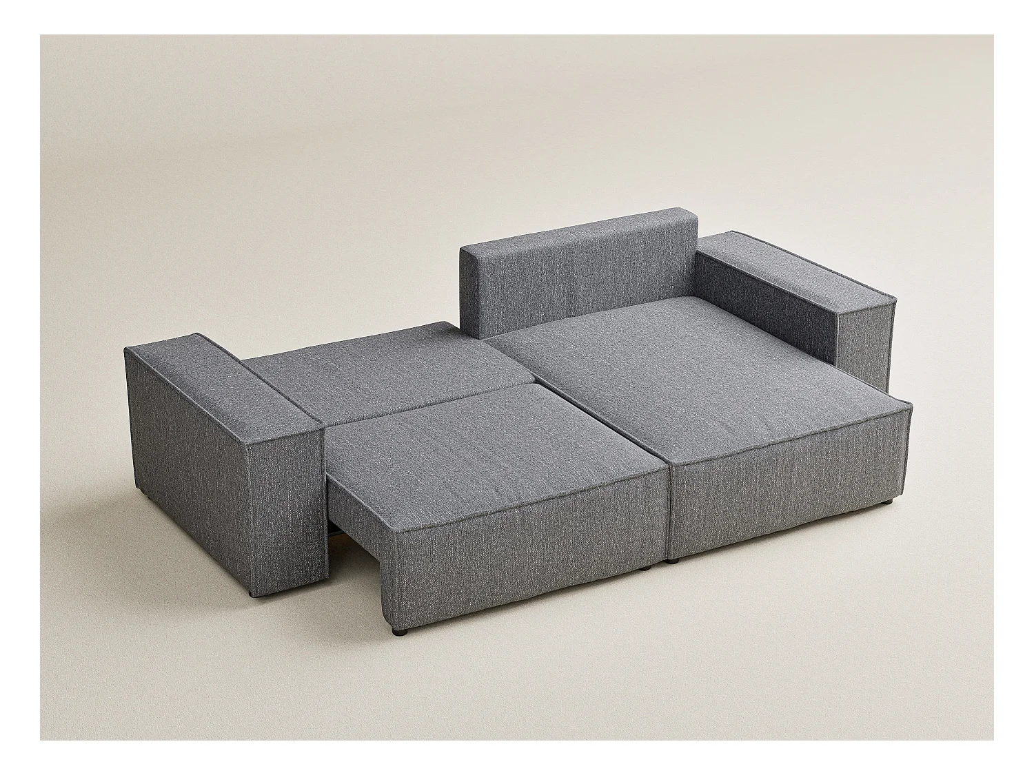 Canapé d'angle convertible Zaya im tissu tresse - 3 places - gris