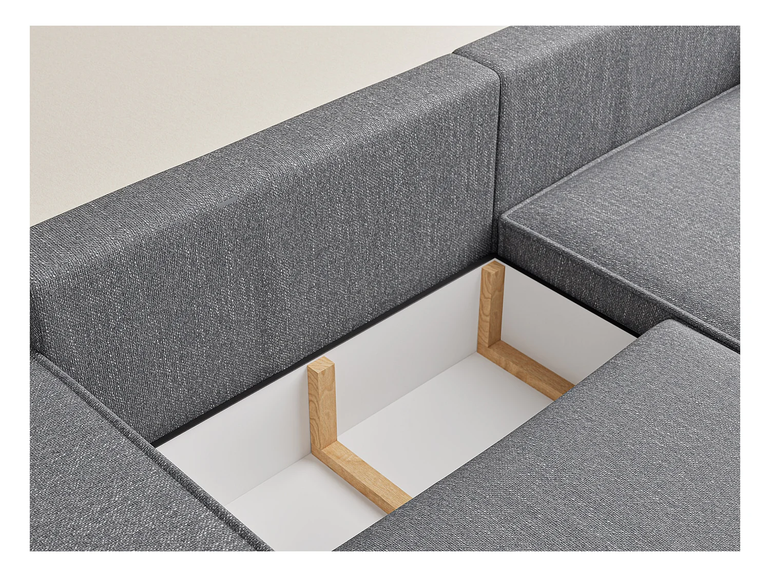 Canapé d'angle convertible Zaya im tissu tresse - 3 places - gris