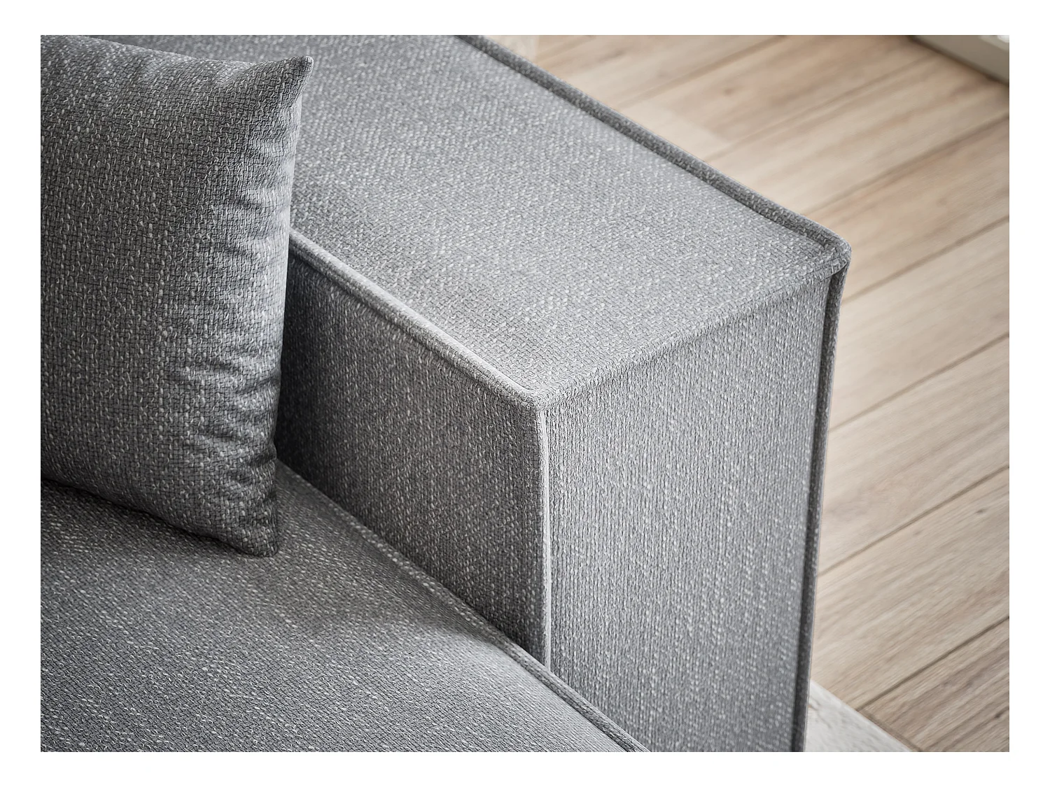 Canapé d'angle convertible Zaya im tissu tresse - 3 places - gris