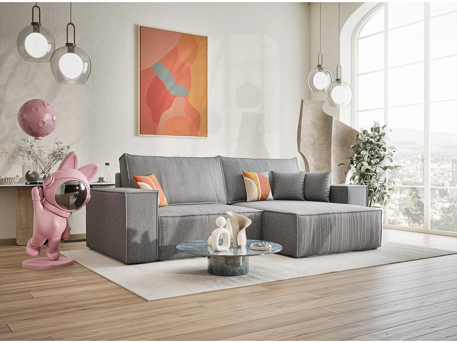 Ecksofa mit Schlaffunktion Zaya aus Webstoff - Drei-Personen - grau