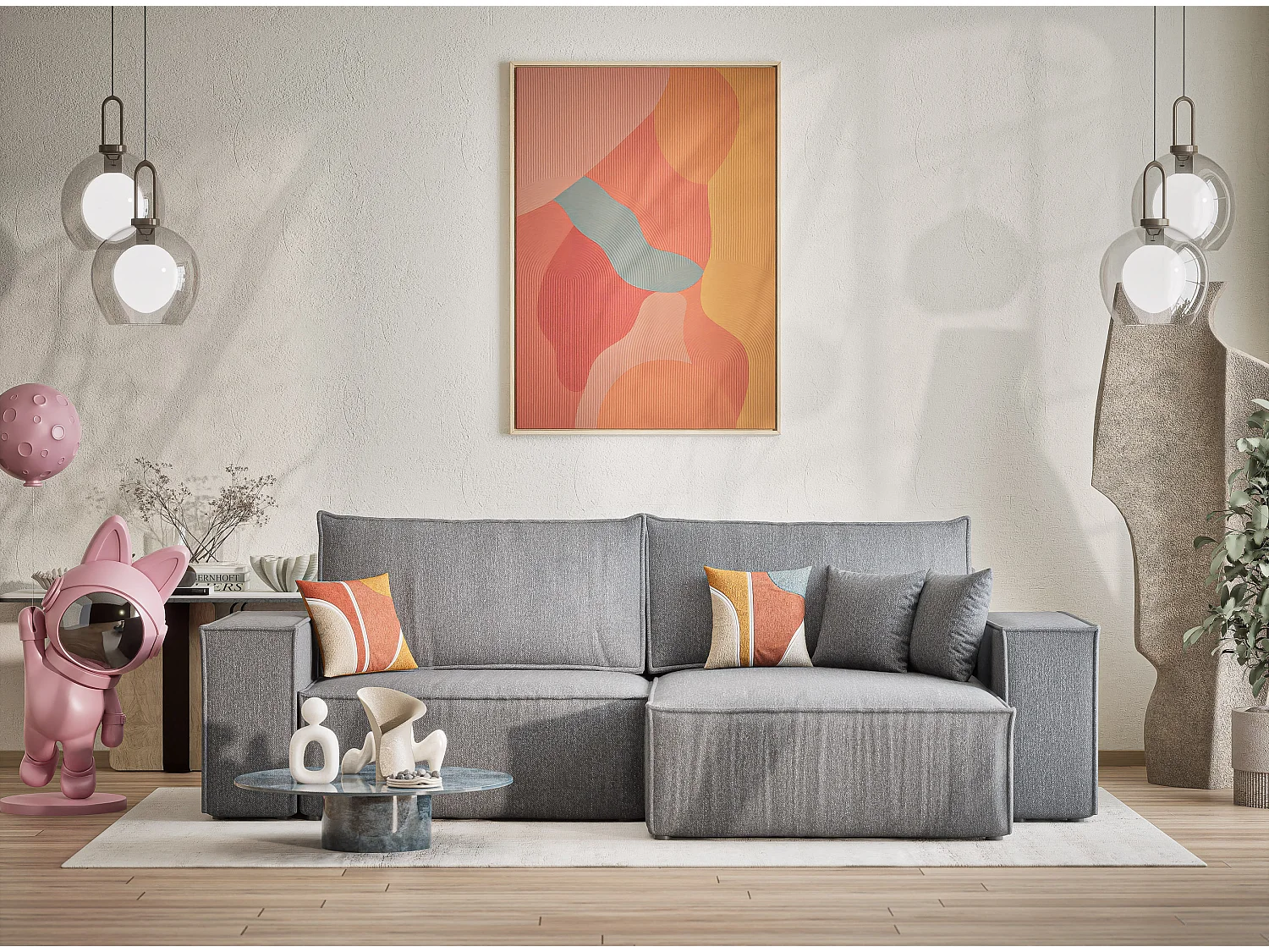 Ecksofa mit Schlaffunktion Zaya aus Webstoff - Drei-Personen - grau