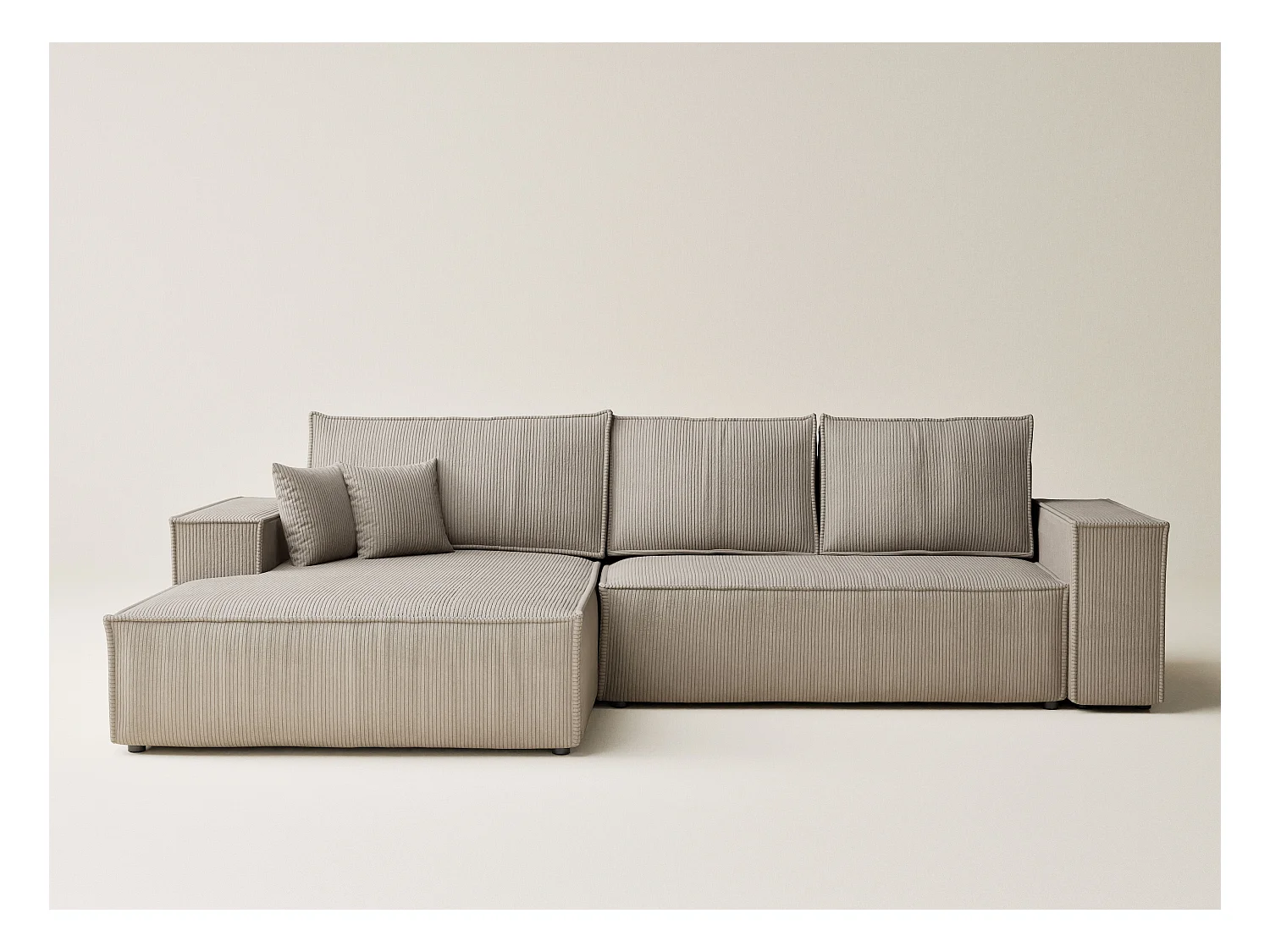 Canapé d'angle convertible Maze im tissu tresse - 5 places - beige