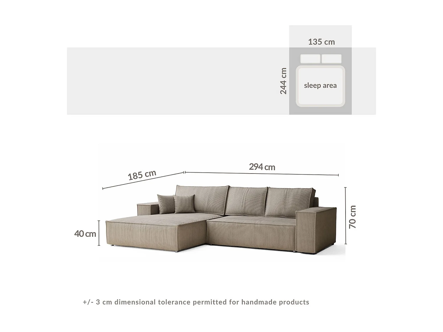 Canapé d'angle convertible Maze im tissu tresse - 5 places - beige