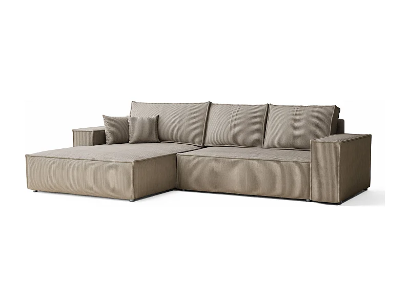 Canapé d'angle convertible Maze im tissu tresse - 5 places - beige