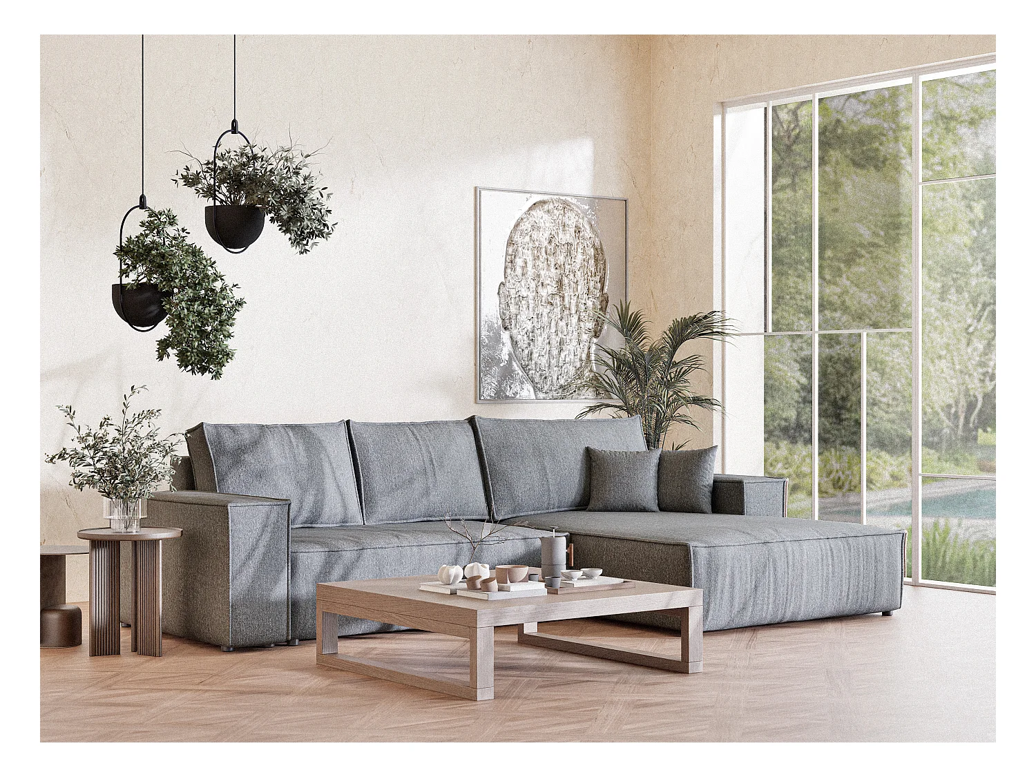 Ecksofa mit Schlaffunktion Maze aus Webstoff - Fünf-Personen - grau