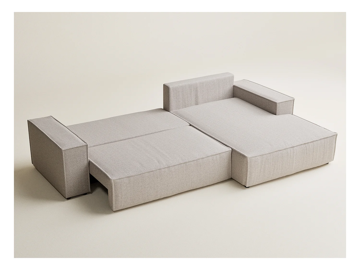 Canapé d'angle convertible Maze im tissu tresse - 5 places - beige clair