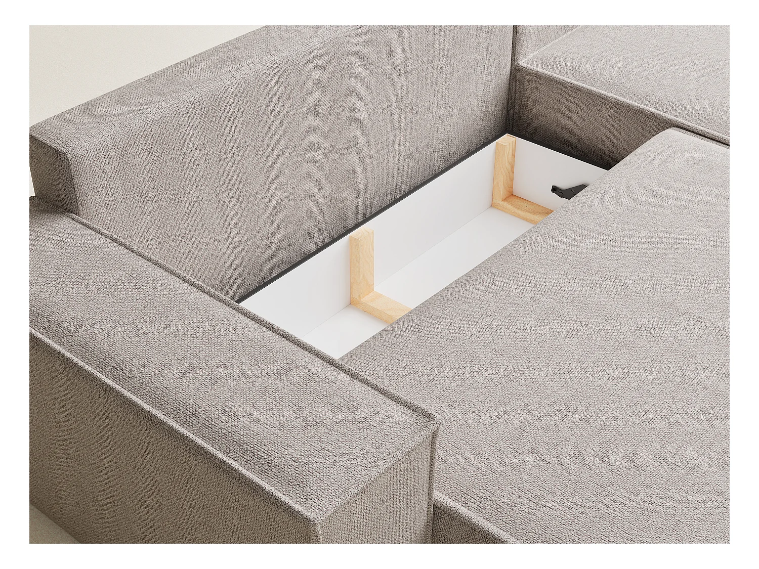 Canapé d'angle convertible Maze im tissu tresse - 5 places - beige clair