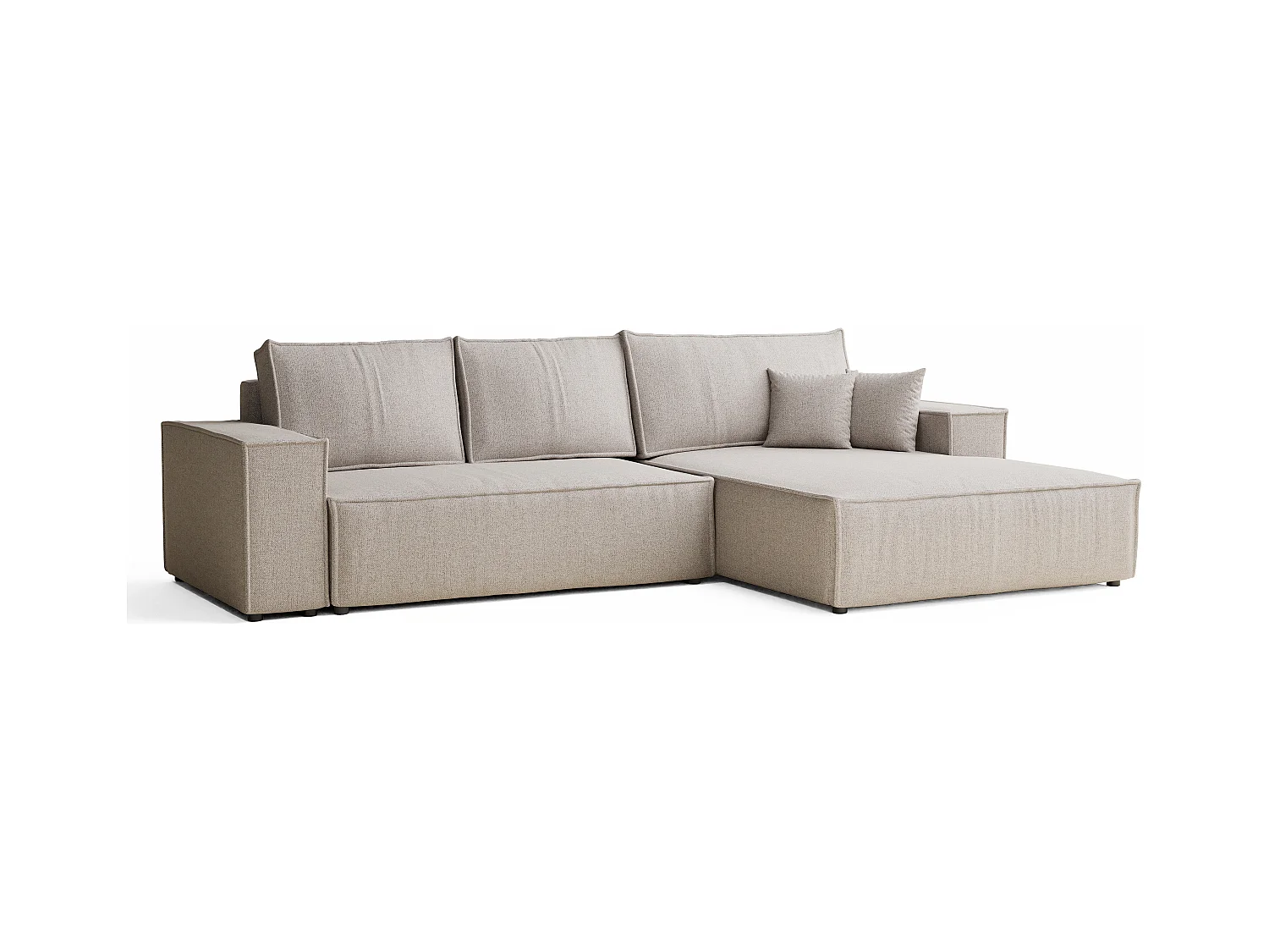 Canapé d'angle convertible Maze im tissu tresse - 5 places - beige clair