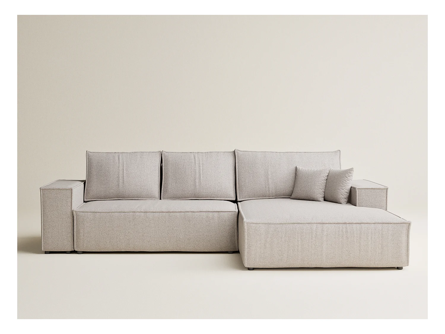 Canapé d'angle convertible Maze im tissu tresse - 5 places - beige clair
